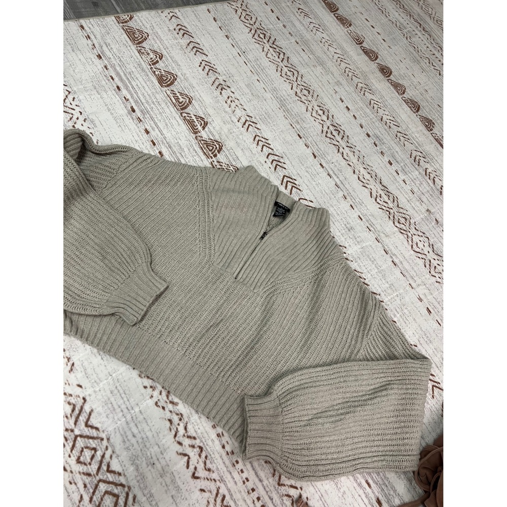 Rue 21 Women's Beige Ribbed Quarter Zip‎ Sweater Size L Cozy Pullover